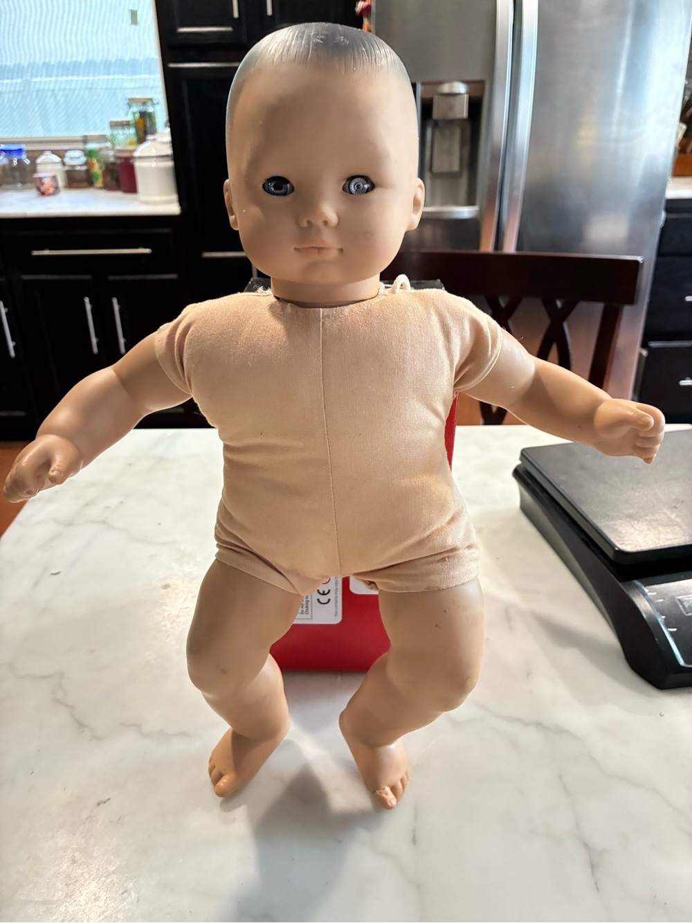 PLEASANT COMPANY American Girl OUR NEW BABY Doll Bright Blue Eyes Dark Hair 15”